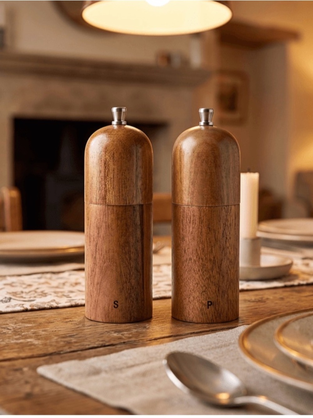 NEW! Wooden Salt & Pepper Grinder Set in Warm Brown Dining Mill